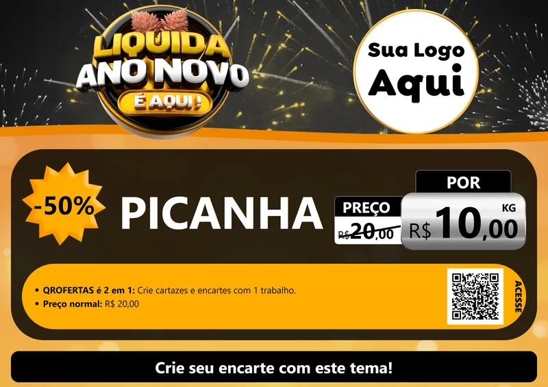 Modelo de Cartaz para Cartaz A4 Horizontal com o tema Liquida Ano Novo É Aqui! para Açougue