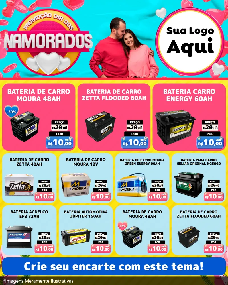 Modelo de Rede Social para Feed Instagram com o tema Promoção Dia dos Namorados para Baterias Elétricas