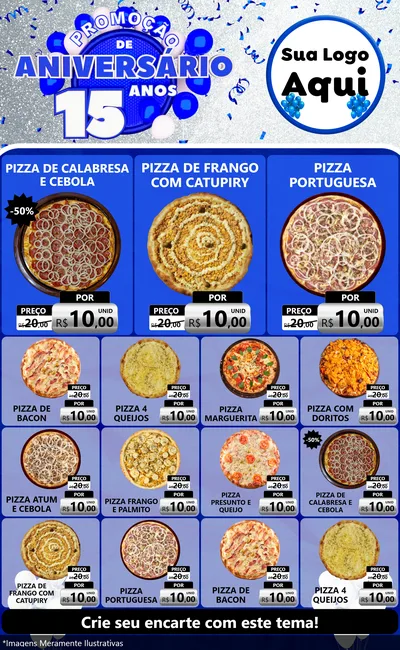 Modelo de Encarte para Encarte Grande com o tema Promoção de Aniversário - 15 Anos para Pizzaria