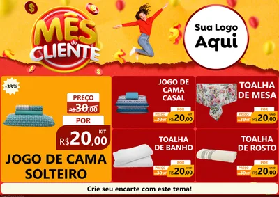 Modelo de Encarte para Encarte A4 Horizontal com o tema Mês do Cliente para Cama, Mesa e Banho