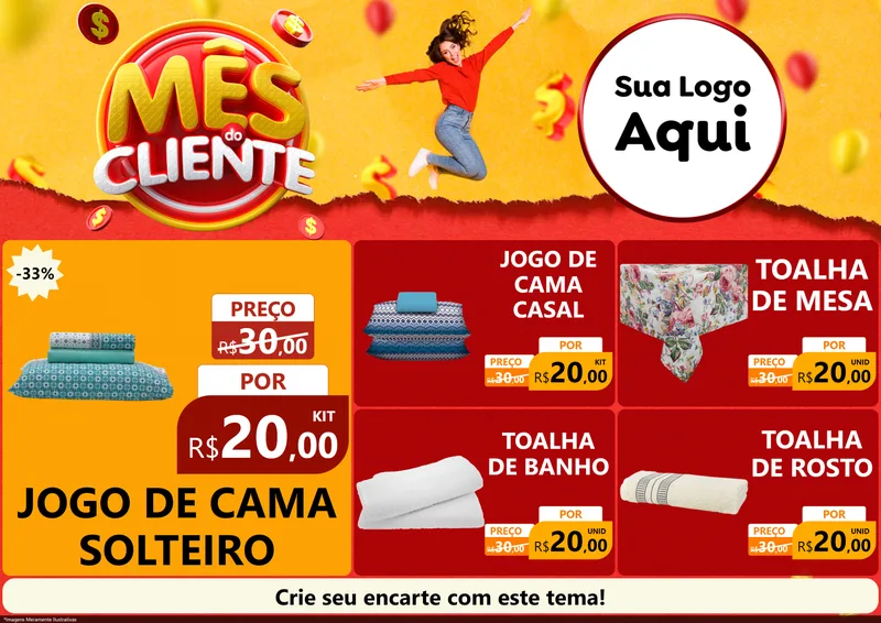 Modelo de Encarte para Encarte A4 Horizontal com o tema Mês do Cliente para Cama, Mesa e Banho