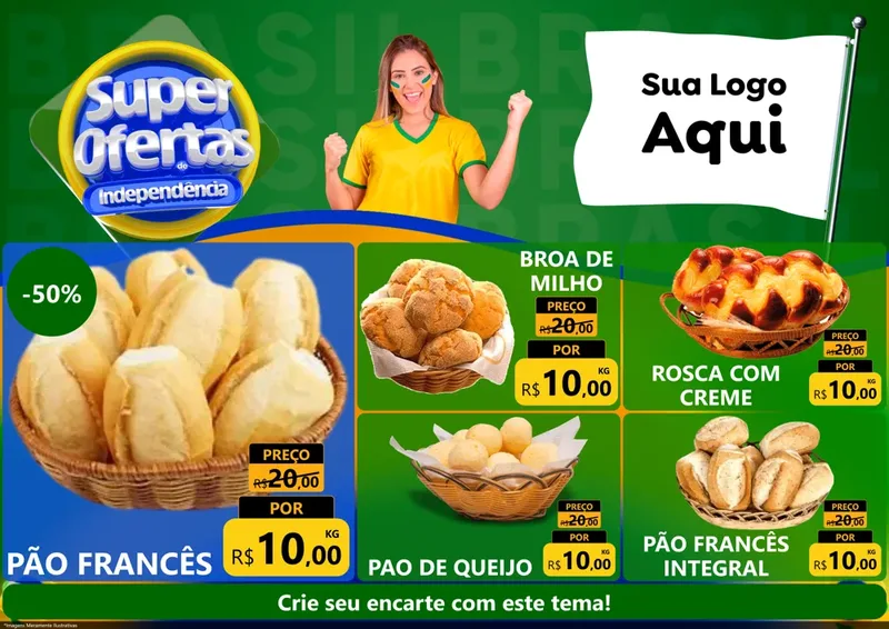 Modelo de Encarte para Encarte A4 Horizontal com o tema Super Ofertas de Independência para Padaria