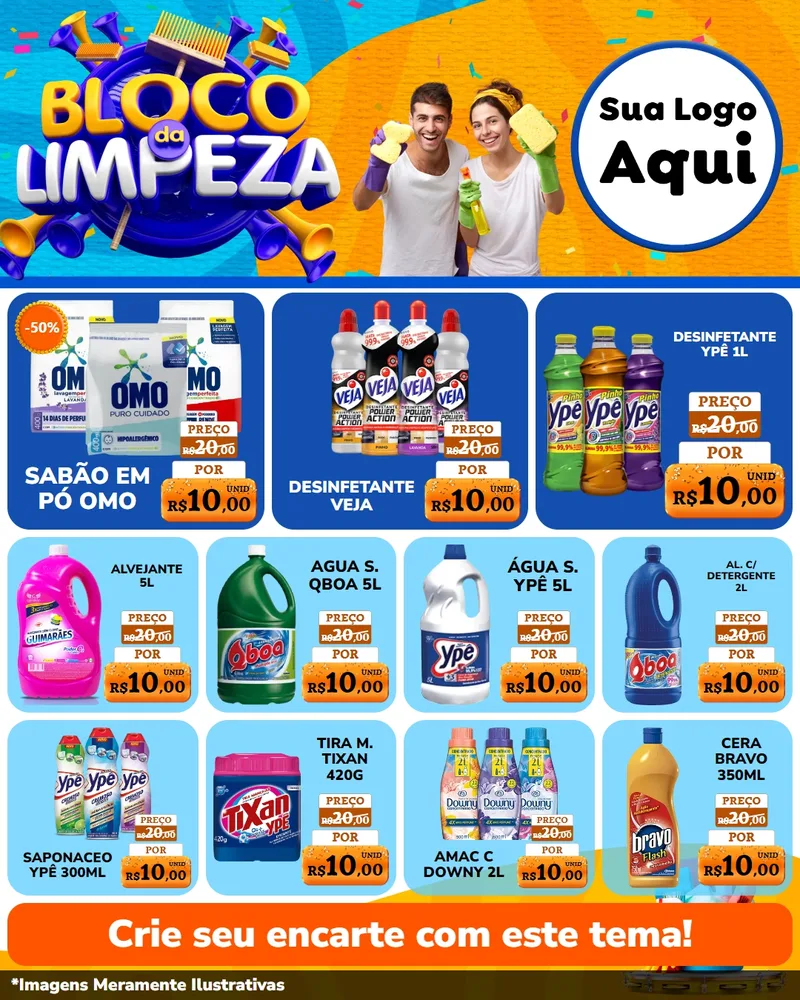 Modelo de Rede Social para Feed Instagram com o tema Bloco da Limpeza para Produtos de Limpeza