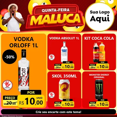 Modelo de Rede Social para Feed Facebook com o tema Quinta-feira Maluca para Distribuidora de bebidas
