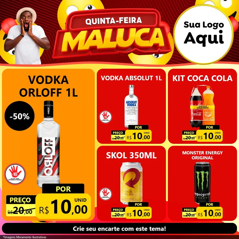 Modelo de Rede Social para Feed Facebook com o tema Quinta-feira Maluca para Distribuidora de bebidas