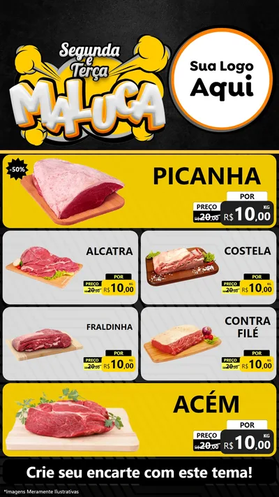 Modelo de TV para TV Vertical com o tema Segunda e Terça Maluca para Açougue