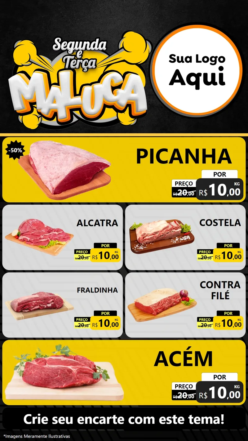Modelo de TV para TV Vertical com o tema Segunda e Terça Maluca para Açougue