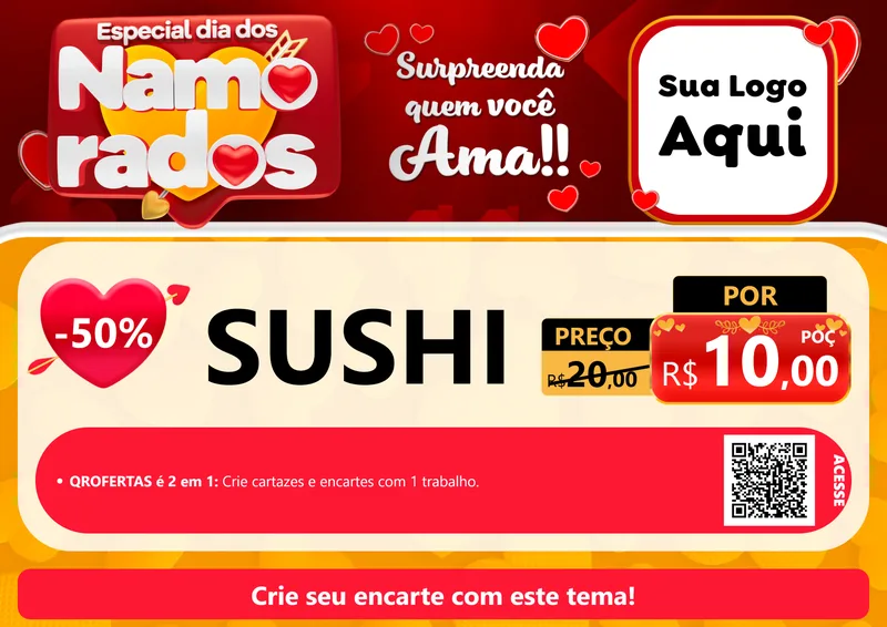 Modelo de Cartaz para Cartaz A4 Horizontal com o tema Especial Dia dos Namorados para Comida japonesa