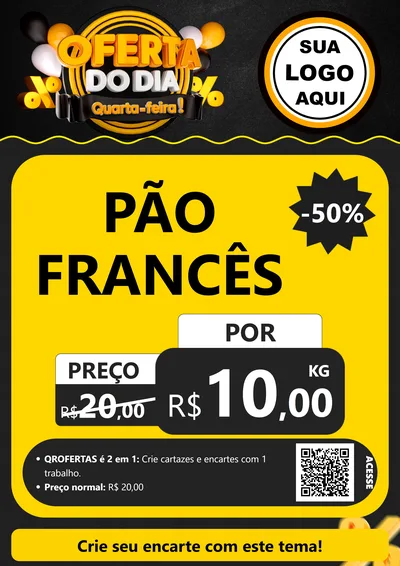 Modelo de Cartaz para Cartaz A4 Vertical com o tema Oferta do Dia - Quarta Feira! para Padaria