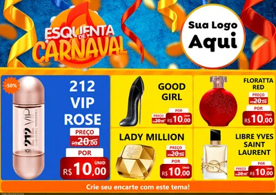 Modelo de Encarte para Encarte A4 Horizontal com o tema Esquenta de Carnaval para Perfumes