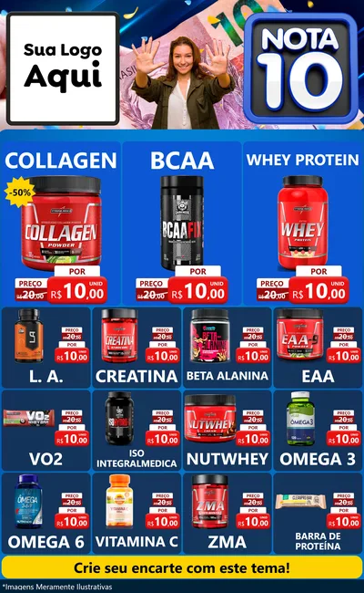 Modelo de Encarte para Encarte Grande com o tema Nota 10 para Suplementos alimentares
