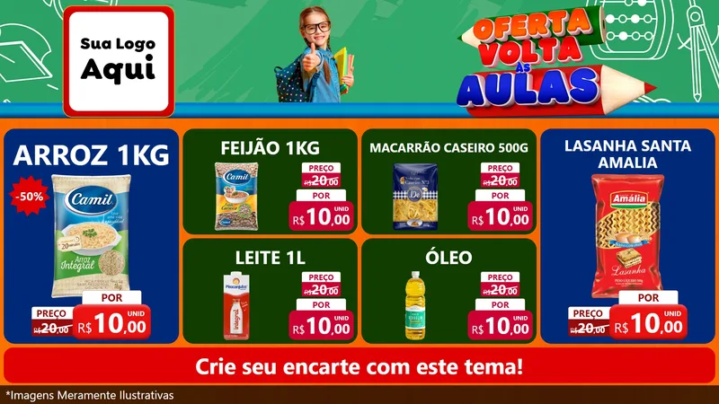 Modelo de TV para TV Horizontal com o tema Oferta Volta Às Aulas para Supermercado