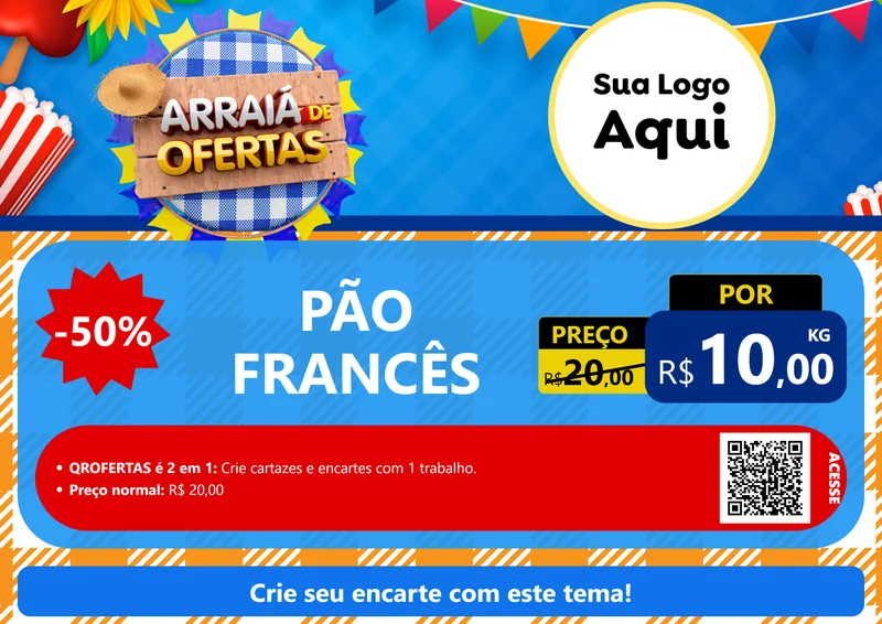 Modelo de Cartaz para Cartaz A4 Horizontal com o tema Arraiá de Ofertas para Padaria