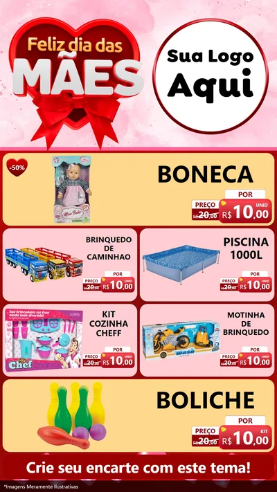 Modelo de TV para TV Vertical com o tema Feliz Dia Das Mães para Brinquedos