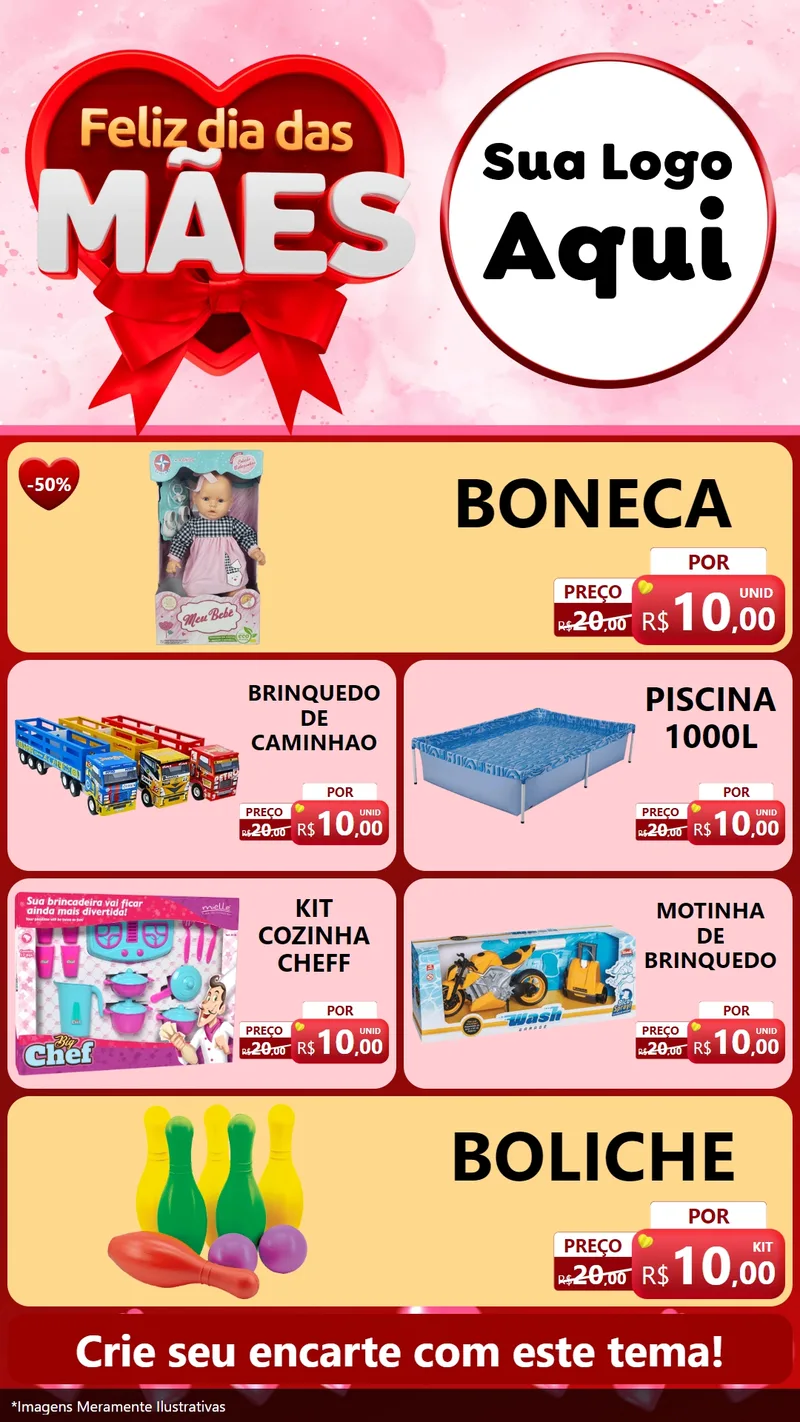 Modelo de TV para TV Vertical com o tema Feliz Dia Das Mães para Brinquedos
