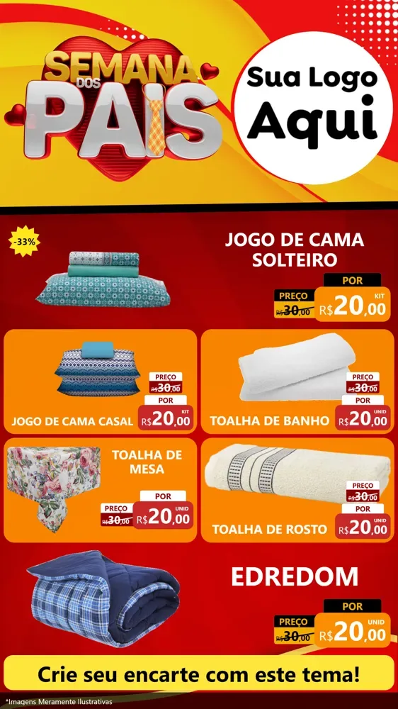 Modelo de TV para TV Vertical com o tema Semana Dos Pais para Cama, Mesa e Banho
