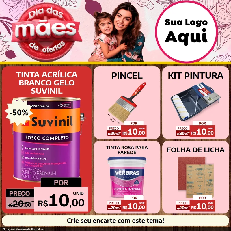 Modelo de Rede Social para Feed Facebook com o tema Dia Das Mães De Ofertas para Tintas e Ferramentas