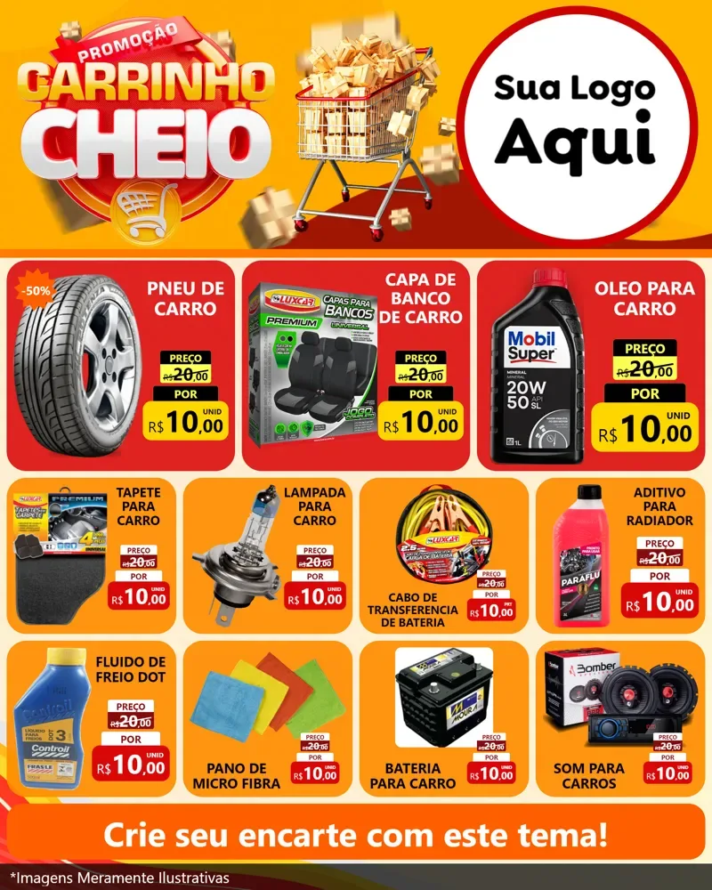 Modelo de Rede Social para Feed Instagram com o tema Promoção carrinho cheio para Auto peças