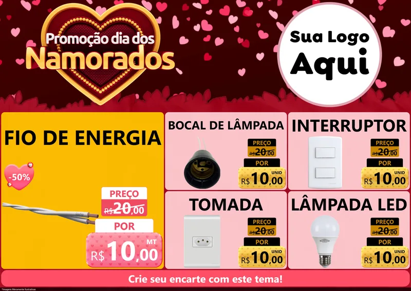 Modelo de Encarte para Encarte A4 Horizontal com o tema Promoção Dia Dos Namorados para Materiais Elétricos