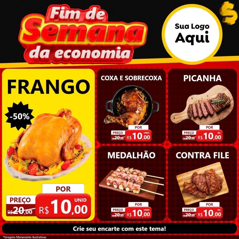 Modelo de Rede Social para Feed Facebook com o tema Fim de Semana da Economia para Assados