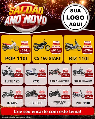 Modelo de Rede Social para Feed Instagram com o tema Saldão de Ano Novo para Concessionaria de Motos