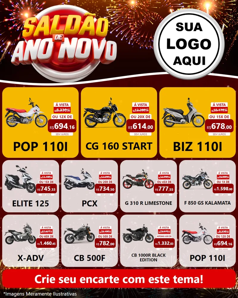 Modelo de Rede Social para Feed Instagram com o tema Saldão de Ano Novo para Concessionaria de Motos