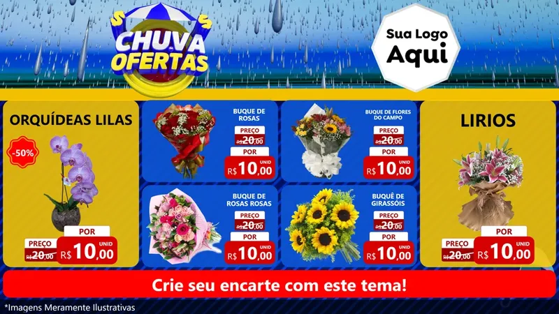 Modelo de TV para TV Horizontal com o tema Chuva de Ofertas para Floricultura e jardim