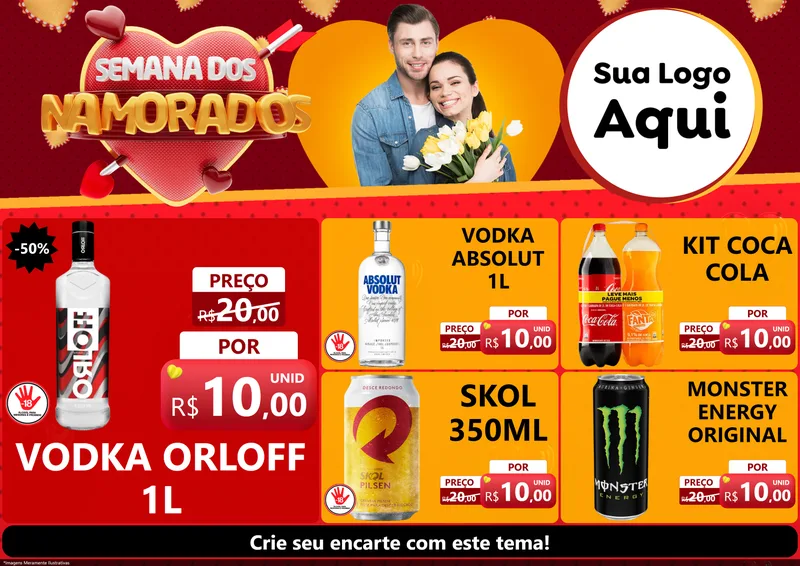 Modelo de Encarte para Encarte A4 Horizontal com o tema Semana dos Namorados para Distribuidora de bebidas