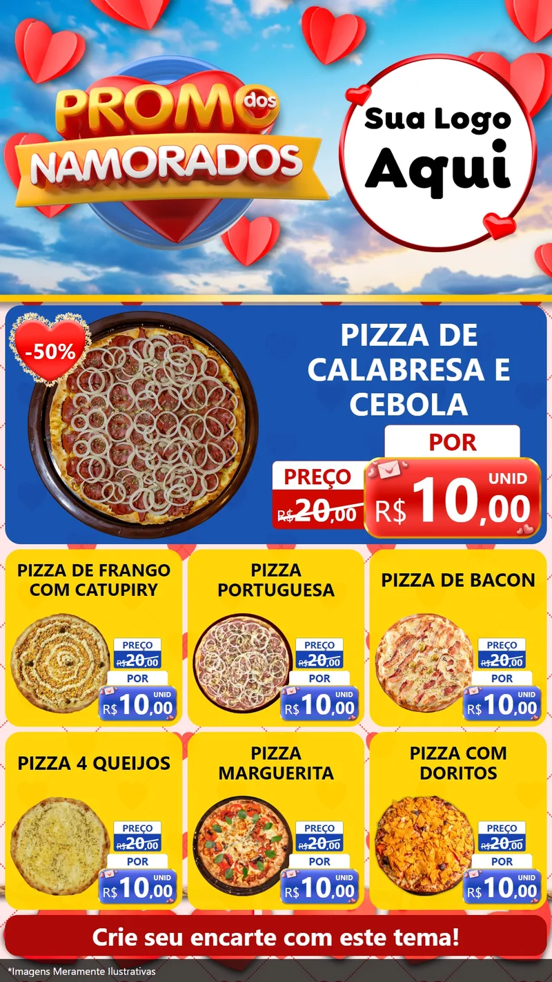 Modelo de Rede Social para Stories com o tema Promo dos Namorados para Pizzaria