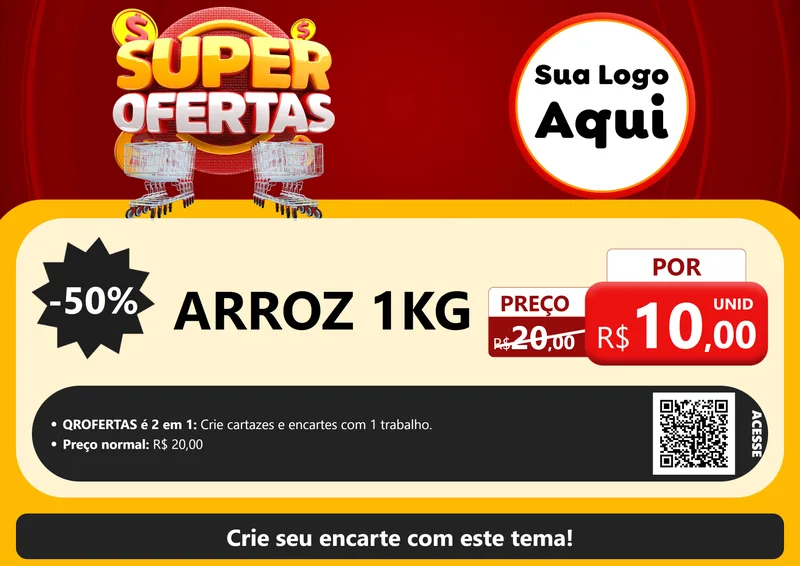 Modelo de Cartaz para Cartaz A4 Horizontal com o tema Super Ofertas para Supermercado