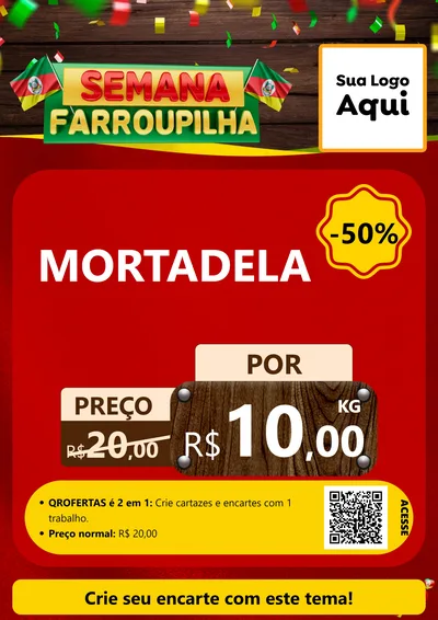Modelo de Cartaz para Cartaz A4 Vertical com o tema Semana Farroupilha para Frios e Laticínios