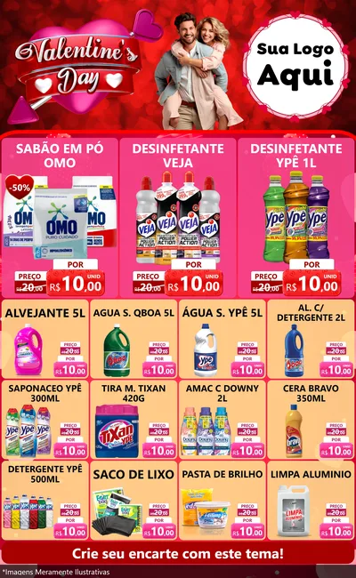 Modelo de Encarte para Encarte Grande com o tema Valentine's Day para Produtos de Limpeza