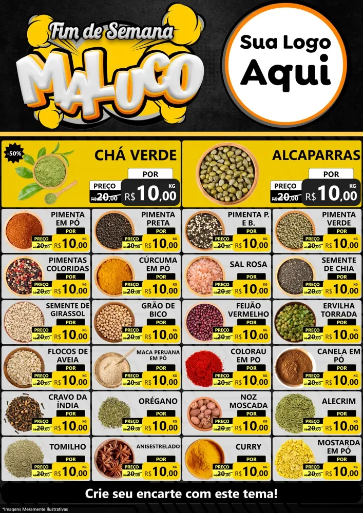 Modelo de Encarte para Encarte A4 Vertical com o tema Fim de Semana Maluco para Produtos Naturais