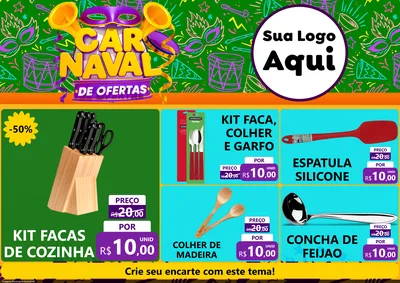 Modelo de Encarte para Encarte A4 Horizontal com o tema Carnaval de Ofertas para Utilidades Domésticas