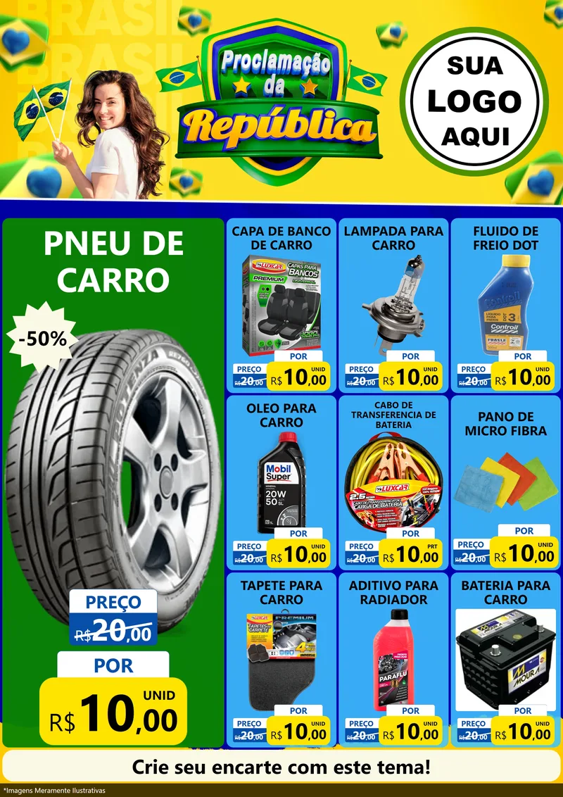 Modelo de Encarte para Encarte A4 Vertical com o tema Proclamação da República para Auto peças