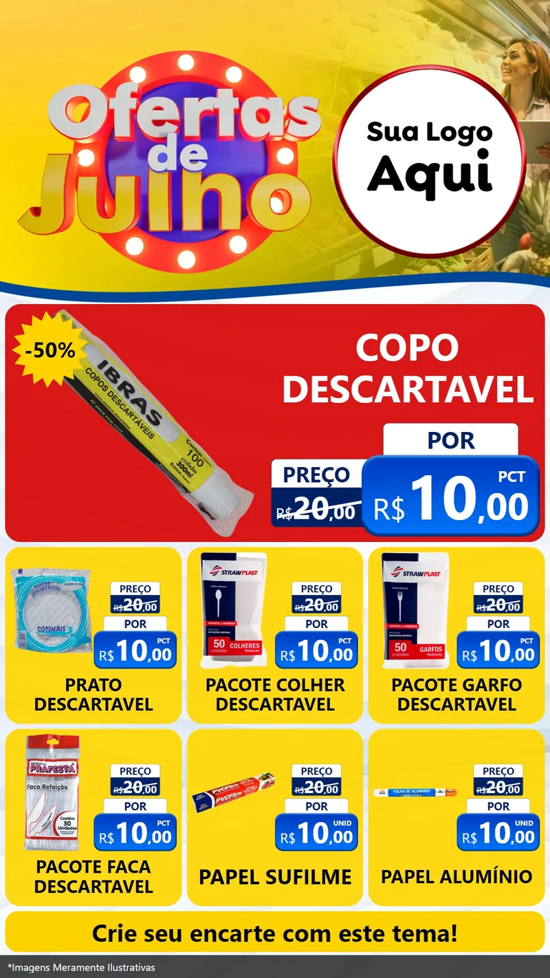 Modelo de Rede Social para Stories com o tema Ofertas de Julho para Embalagens