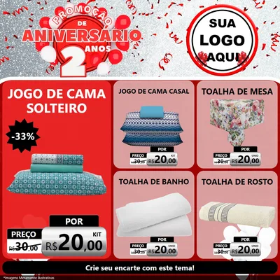 Modelo de Rede Social para Feed Facebook com o tema Promoção de Aniversário - 2 Anos para Cama, Mesa e Banho