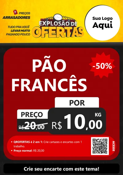 Modelo de Cartaz para Cartaz A4 Vertical com o tema Explosão de Ofertas para Padaria