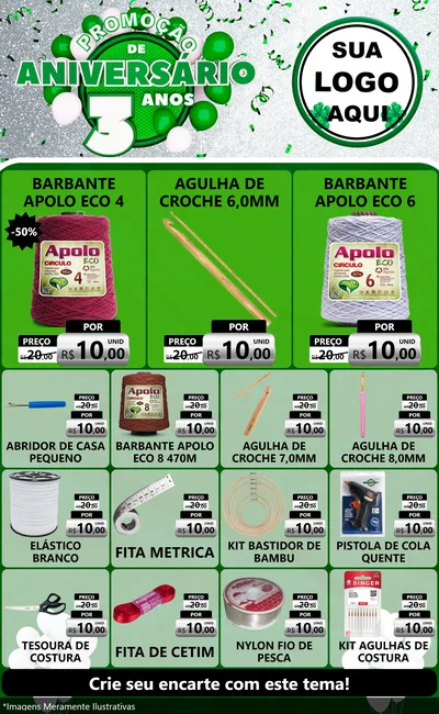 Modelo de Encarte para Encarte Grande com o tema Promoção de Aniversário - 3 Anos para Armarinho e Aviamentos