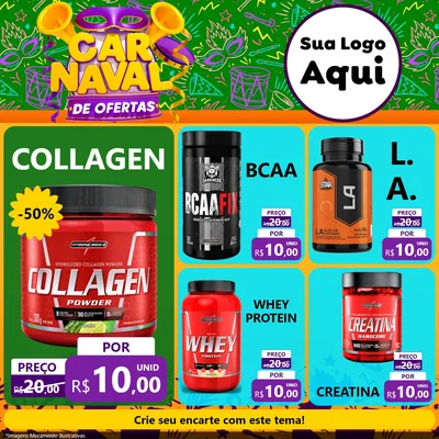 Modelo de Rede Social para Feed Facebook com o tema Carnaval de Ofertas para Suplementos alimentares