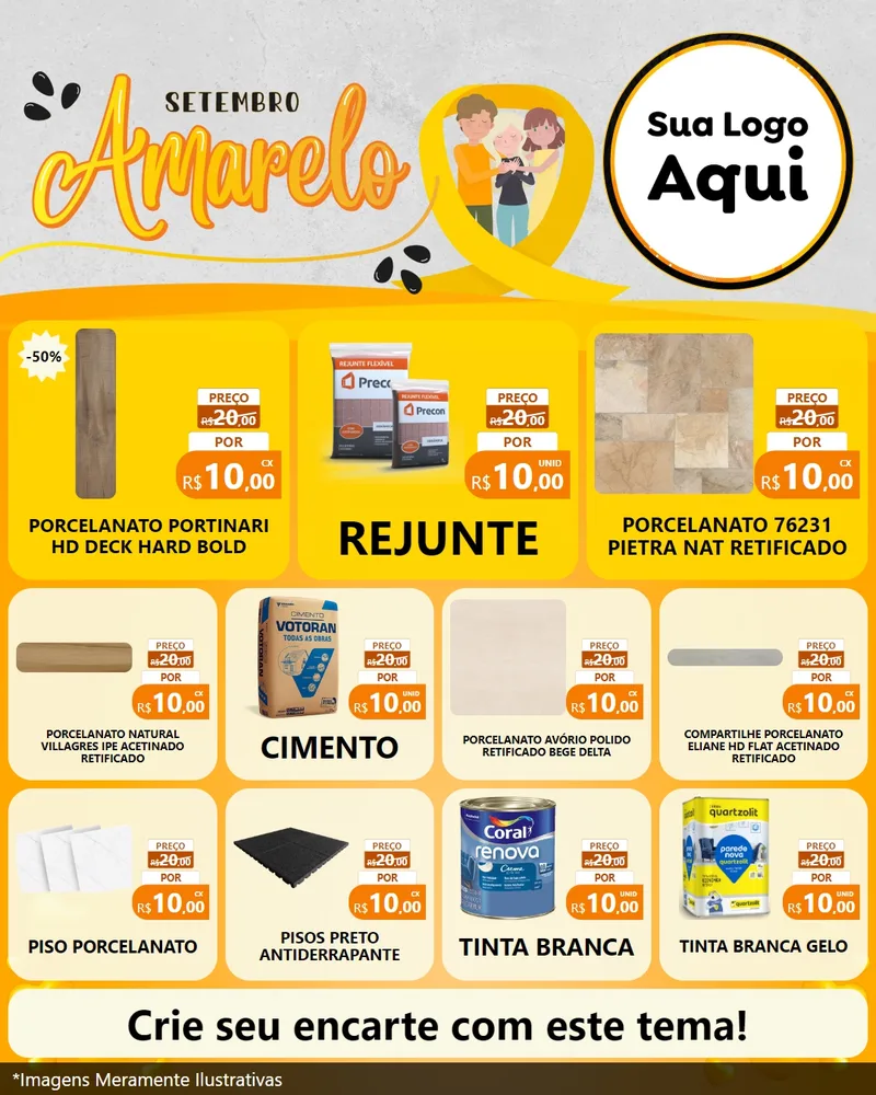 Modelo de Rede Social para Feed Instagram com o tema Setembro Amarelo para Pisos e revestimentos