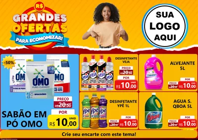 Modelo de Encarte para Encarte A4 Horizontal com o tema Grandes Ofertas Para Economizar! para Produtos de Limpeza