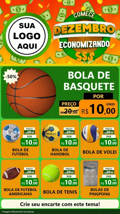 Modelo de Rede Social para Stories com o tema Comece Dezembro Economizando para Artigos Esportivos