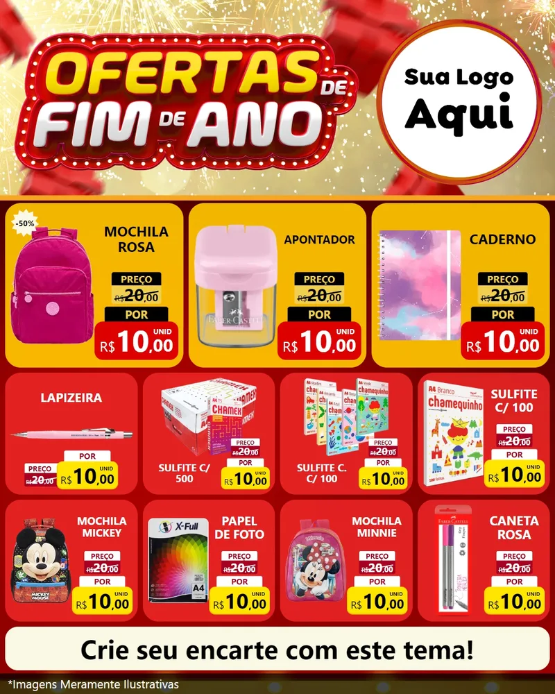 Modelo de Rede Social para Feed Instagram com o tema Ofertas de Fim de Ano para Papelaria