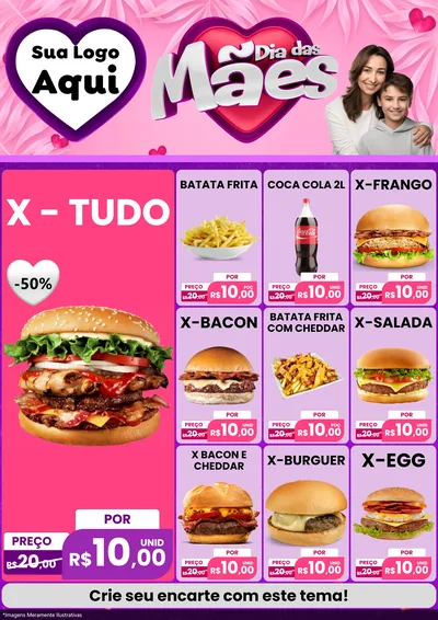 Modelo de Encarte para Encarte A4 Vertical com o tema Dia das Mães para Hamburgueria