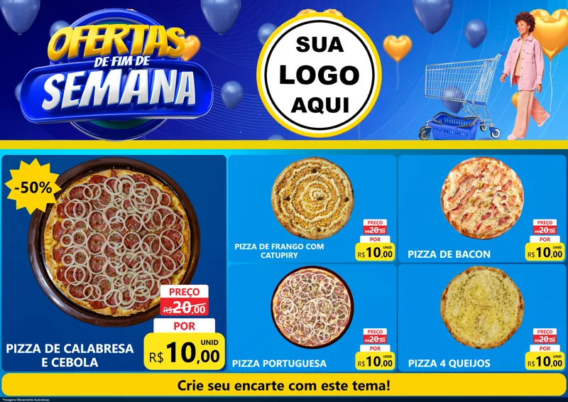 Modelo de Encarte para Encarte A4 Horizontal com o tema Ofertas de Fim de Semana para Pizzaria