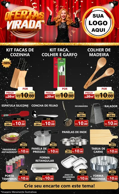 Modelo de Encarte para Encarte Grande com o tema Ofertas da Virada para Utilidades Domésticas