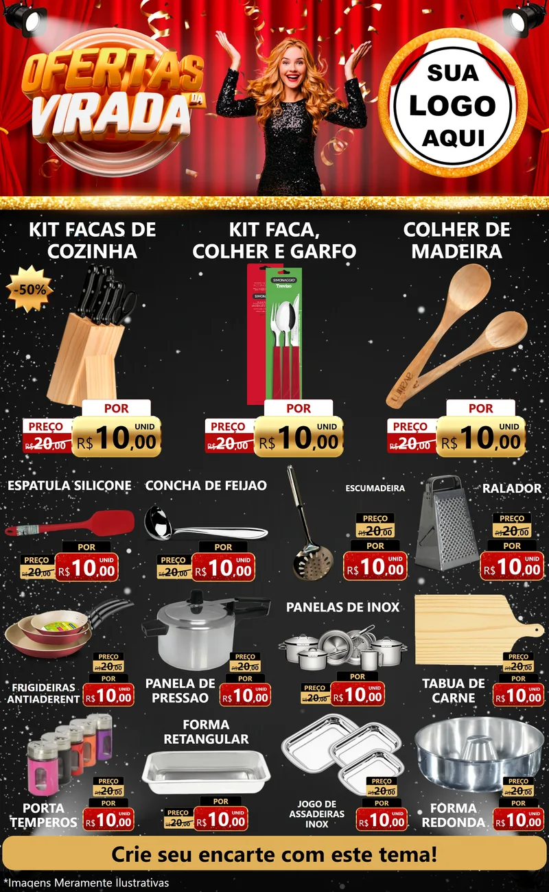 Modelo de Encarte para Encarte Grande com o tema Ofertas da Virada para Utilidades Domésticas