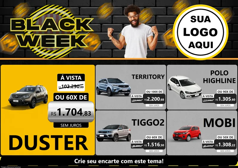 Modelo de Encarte para Encarte A4 Horizontal com o tema Black Week para Concessionaria de Carros