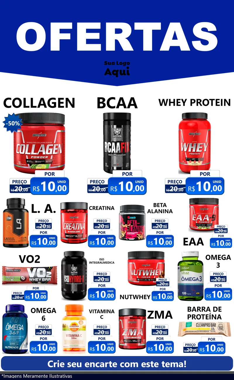 Modelo de Encarte para Encarte Grande com o tema Ofertas Azul Cartaz para Suplementos alimentares